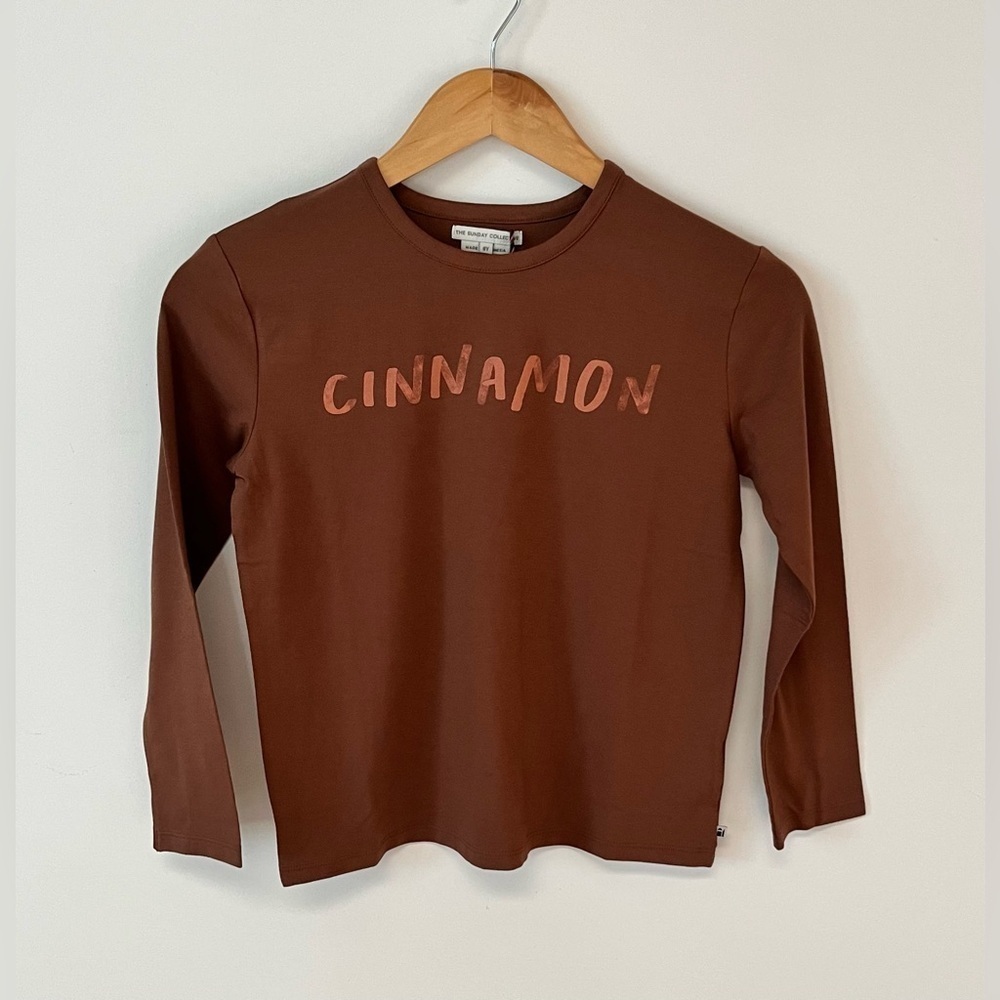 New The Sunday Collective Kids 8y Long Sleeve Tee Shirt Cinnamon Print Soft Silt